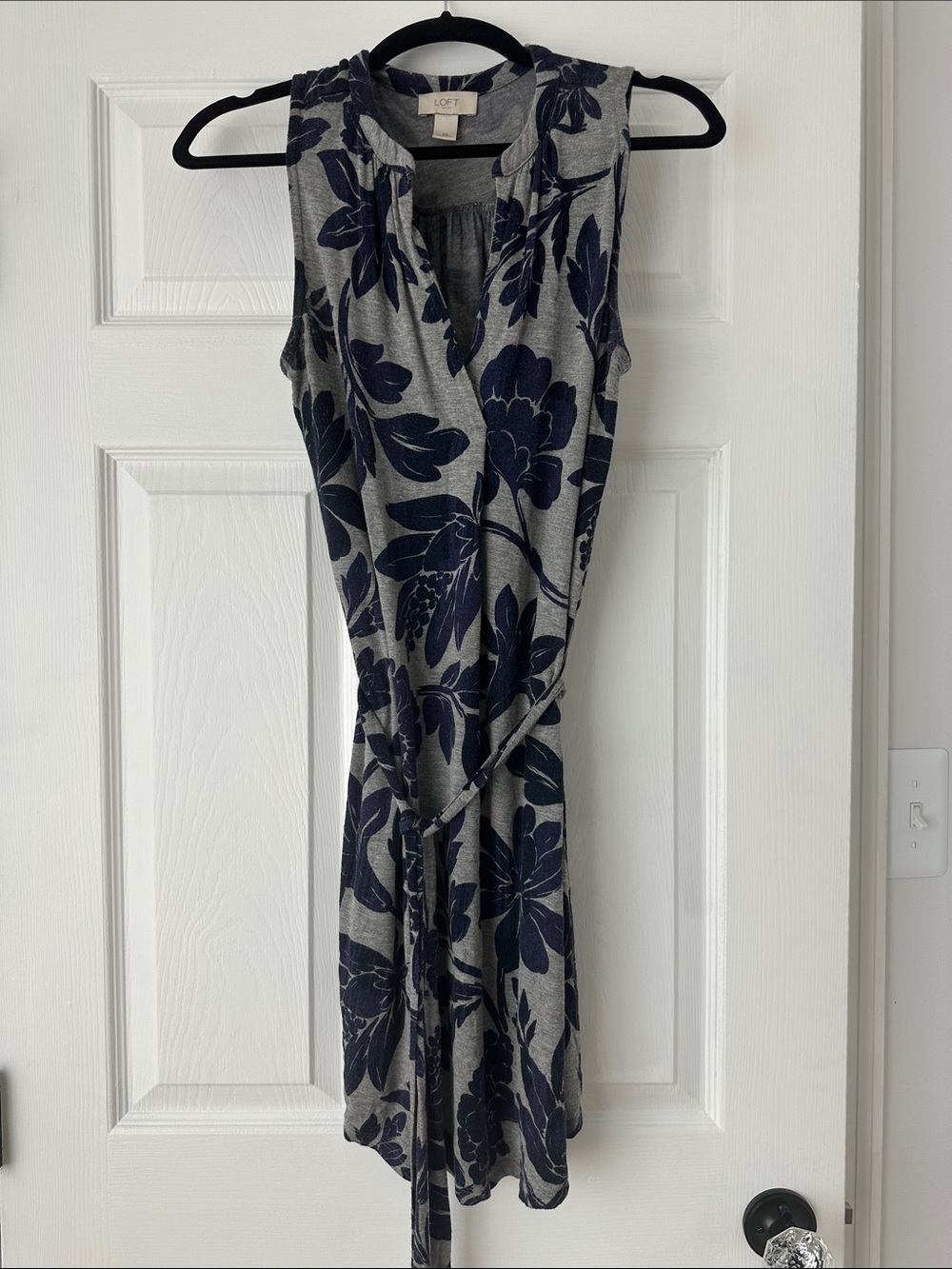 LOFT Gray dress with Navy Floral Print